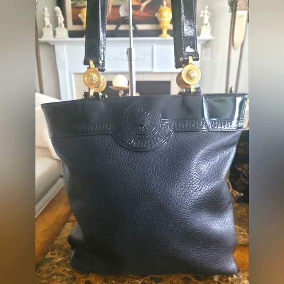 Versace Black Leather Tote Bag